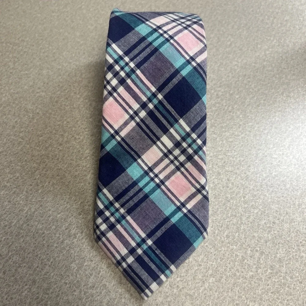 Saddlebred‎ 100% Cotton Neck Tie xlong Pink And Blue Plaid Easter